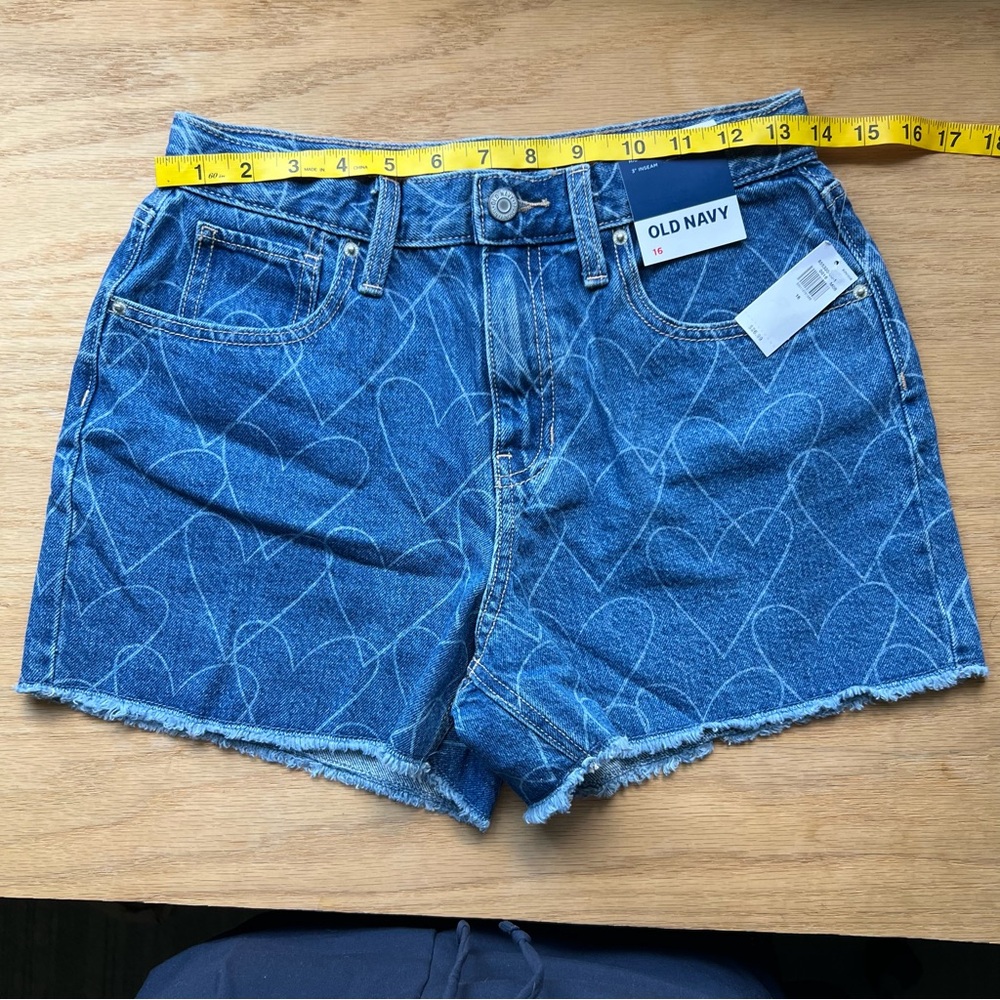 Old Navy Girls Printed High-Waisted Frayed-Hem Short Jeans Heart Size:16